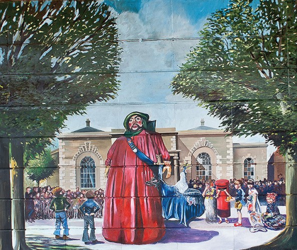 The second scene in the Jubilee Mural, showing celebrations of the Queen's Silver Jubilee in 1977 | Mural by Fred Fieber and Anthony Woodward, photo by Peter Marsh