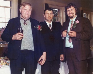 Percy Andrews (pictured at his nephew's wedding in 1972) lived with his parents, sister and nephew in one of the houses near Percy Churchfields Dairy. As a 'cow walloper', he became something of a celebrity and is featured on the mural. | Photo by kind permission of Tony Baker