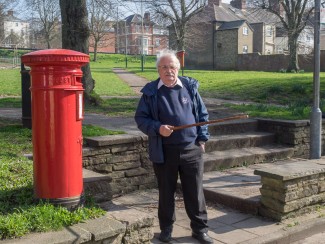 George Fleming the creator of our walk shows you our starting point at the post box on the Greencroft. | John Palmer