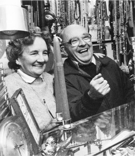 Jim and Mary having a laugh behind the counter. With kind permission of Mary Smith