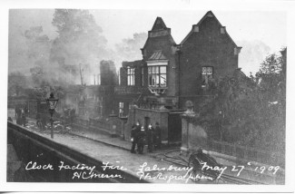 Clock Factory fire Tollgate Road, May 27th 1909.  | With kind permission of Salisbury and South Wiltshire Museum © Salisbury Museum