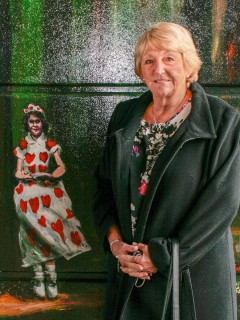 Cynthia Cooper at the offical opening of the Jubilee Mural, next to the image of her as The Queen Of Hearts | Anna Tooth