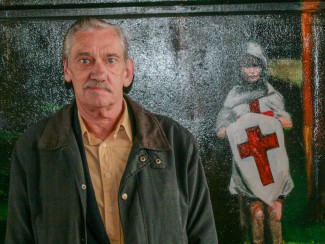 Michael Webb at the official opening of the Jubilee Mural, with his image as Richard The Lionheart | Anna Tooth