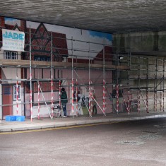 Fred painting the brickwork of no. 88 Milford Street | Anna Tooth