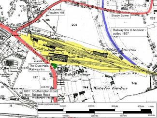 Annotated map of the area around Milford Goods Yard, from the 1881 Ordnance Survey | Thanks to Salisbury Reference Library