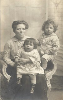 This is a studio portrait of Maud with her children, Kenneth and Nora, probably taken circa 1916. | By kind permission of the Jacob family