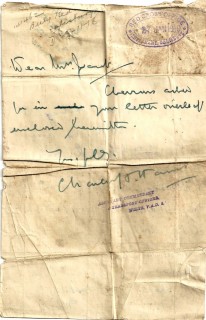 Maud received a reply written on the back of her letter, the chevrons attached with a pin. | By kind permission of the Jacob family