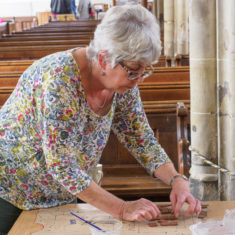 September 2017 - the first day with the volunteers making the Greencroft mosaic at St. Thomas' church