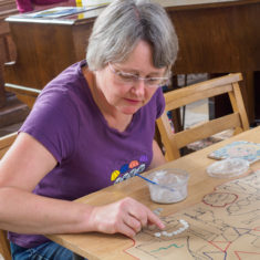 September 2017 - the first day with the volunteers making the Greencroft mosaic at St. Thomas' church