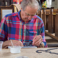 September 2017 - the first day with the volunteers making the Greencroft mosaic at St. Thomas' church