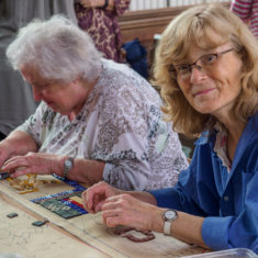 September 2017 - the first day with the volunteers making the Greencroft mosaic at St. Thomas' church