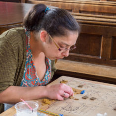 September 2017 - the first day with the volunteers making the Greencroft mosaic at St. Thomas' church