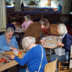 Volunteers on day 3 of making the Greencroft Street mosaic