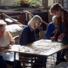 Volunteers on day 3 of making the Greencroft Street mosaic