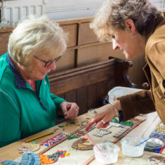 Volunteers on day 3 of making the Greencroft Street mosaic