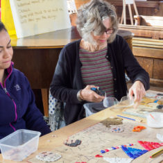 Volunteers on day 3 of making the Greencroft Street mosaic