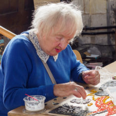 Volunteers on day 3 of making the Greencroft Street mosaic