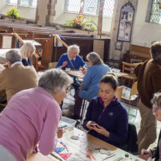 Volunteers on day 3 of making the Greencroft Street mosaic