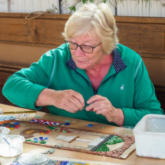 Volunteers on day 3 of making the Greencroft Street mosaic