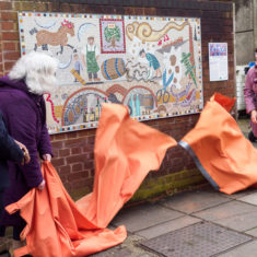 Beverley Conio (L) and Angela Freemantle (R) unveil the mosaic | John Palmer