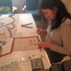 Thelma working on the Royal Oak pub sign