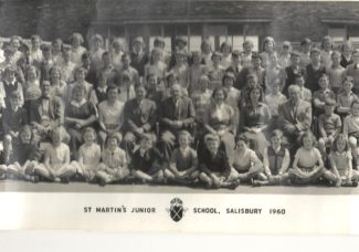 My sister became a pupil at the Junior School in September 1959 when Mr Walker succeeded Mr Edwards as Head; this photograph being taken about nine months later. The part of the school building in the background contained the dining hall; the main entrance and office being to the left and visible in the original.  | Part of the 1960 school photograph belonging to the Jacob family